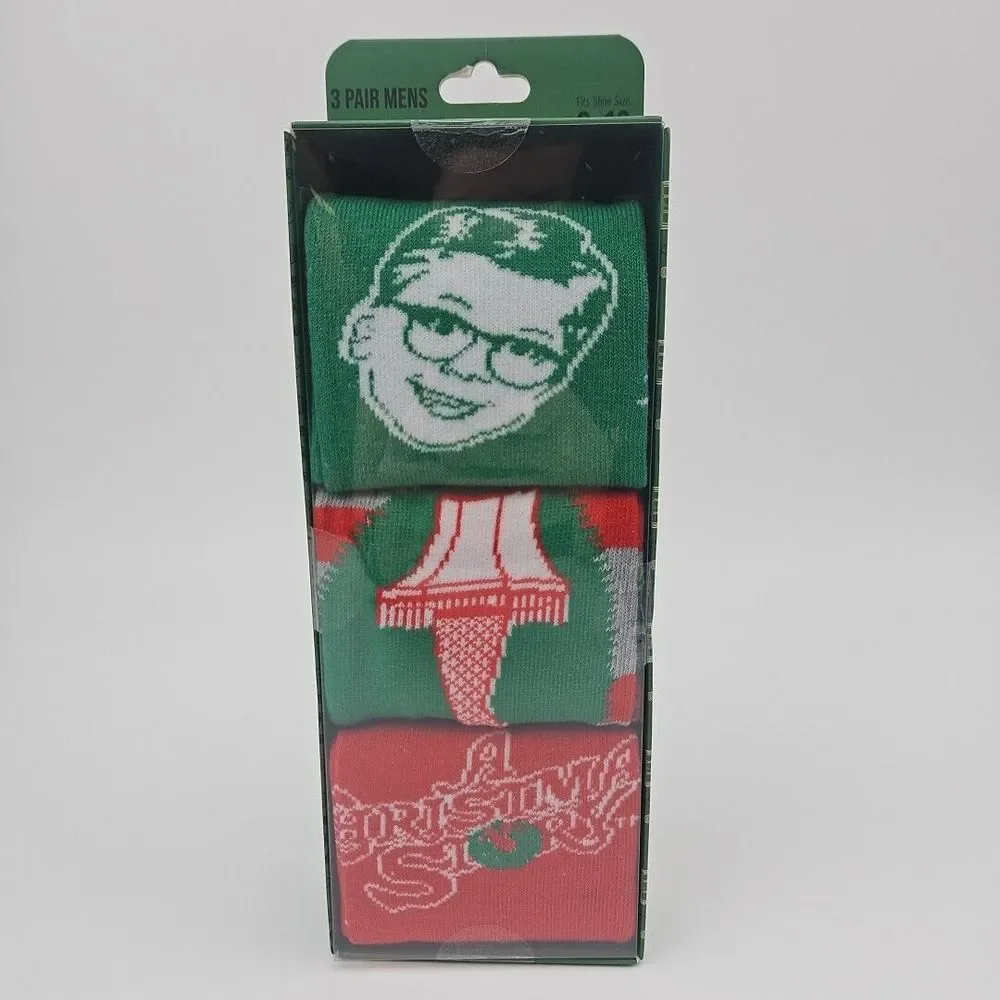 A Christmas Story Crew Socks 3 Pack Size 8-12 Holiday Christmas Gift New‎